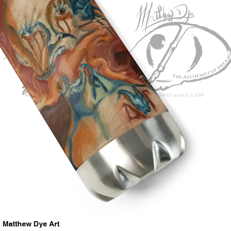 Marbled tumbler featuring orange, blue, and brown patterns on high-grade stainless steel base