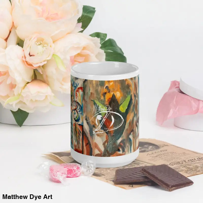 Ceramic mug featuring camouflage design, ideal for Botanical Coffee and Tea Bliss