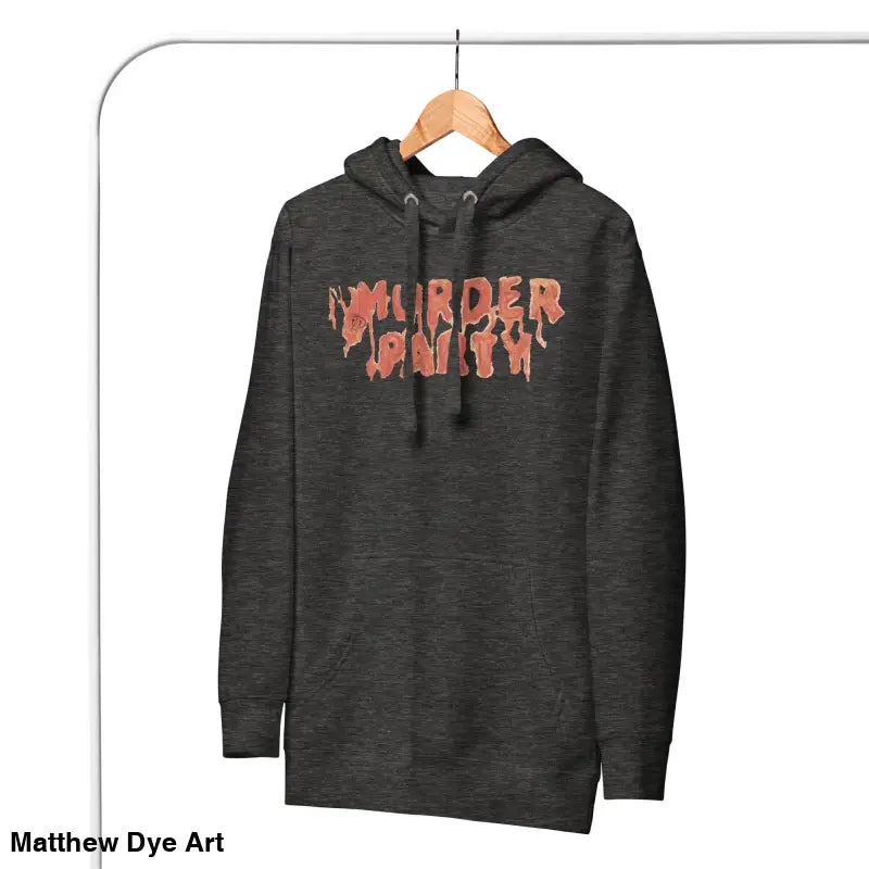 Cozy Gray Murder Party Hoodie, perfect for fall, crafted from super soft fleece