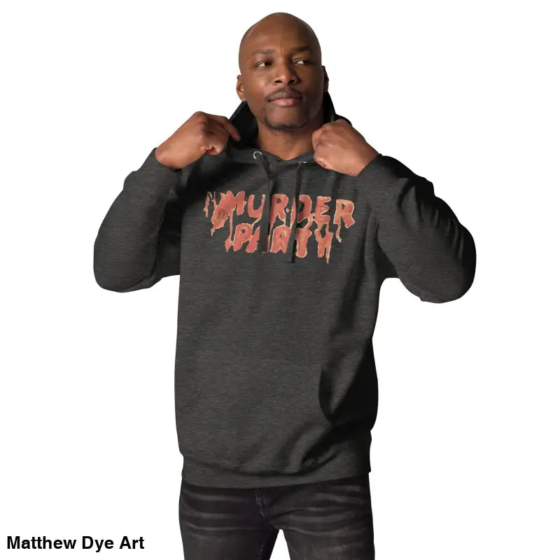 Gray Murder Party hoodie, a cozy and stylish choice for fall in super soft fleece