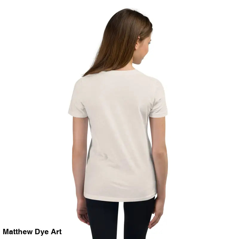 Woman’s beige t-shirt featuring happy Halloween black cat design for youth Halloween
