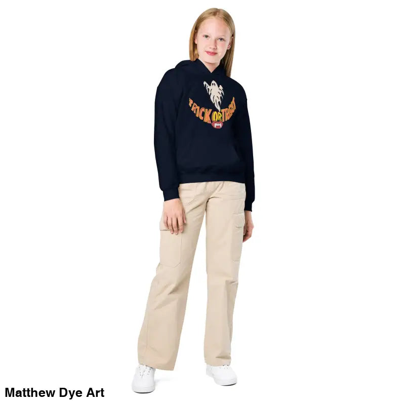 Girl in Spooktacular Smiles Heavy Blend Hoodie and Pants for Child’s Halloween Wardrobe