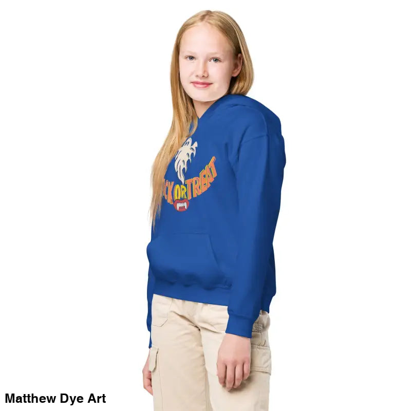 Blue Halloween-themed hoodie from Spooktacular Smiles for your child’s Halloween wardrobe