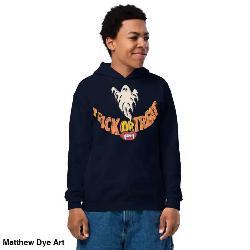 Boy in a Spooktacular Smiles hoodie, perfect for a child’s Halloween wardrobe