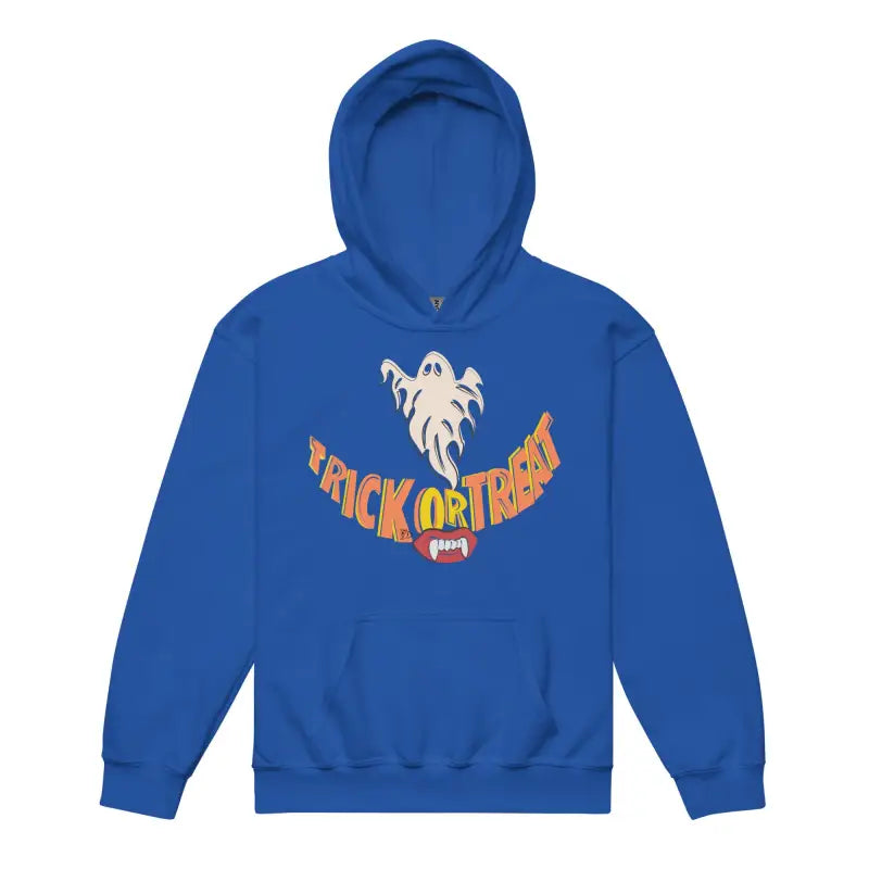 Blue hoodie featuring Halloween graphic, perfect for a child’s Halloween wardrobe