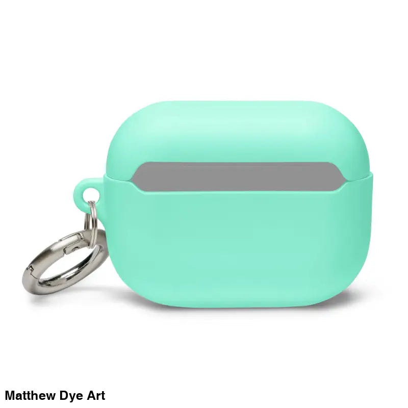 Mint green AirPods Pro case with keyring, featuring Scary Cat Halloween design