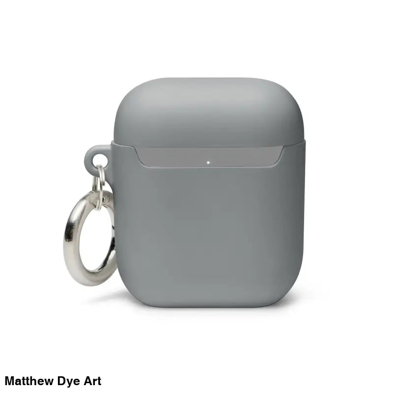 Gray silicone protective case for AirPods with metal keyring in Scary Cat Halloween design