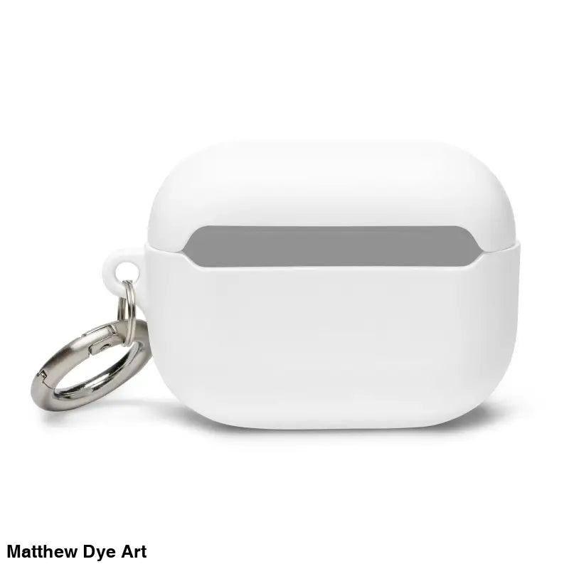 White AirPods Pro case with metal keyring, featuring Scary Cat Halloween design