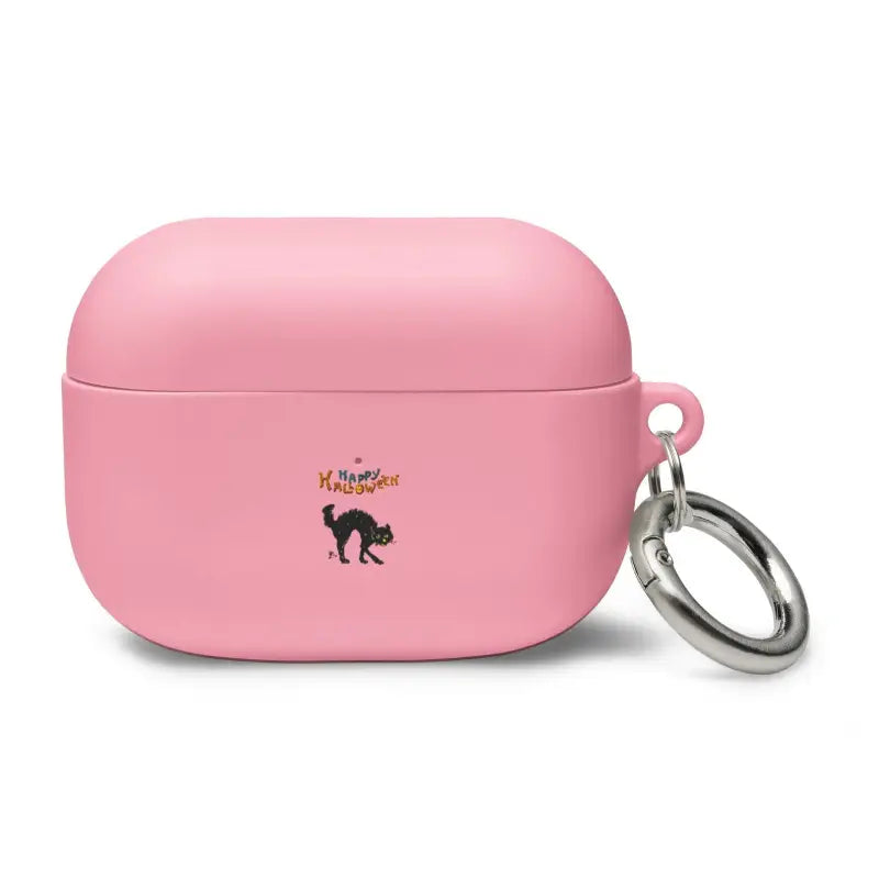 Pink AirPods Pro case with black cat design for Scary Cat Halloween theme
