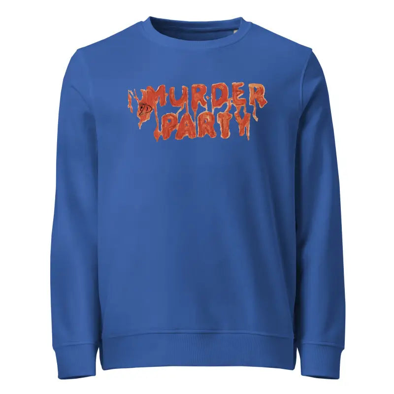 Blue Murder Party sweatshirt, an eco-friendly choice for horror art enthusiasts