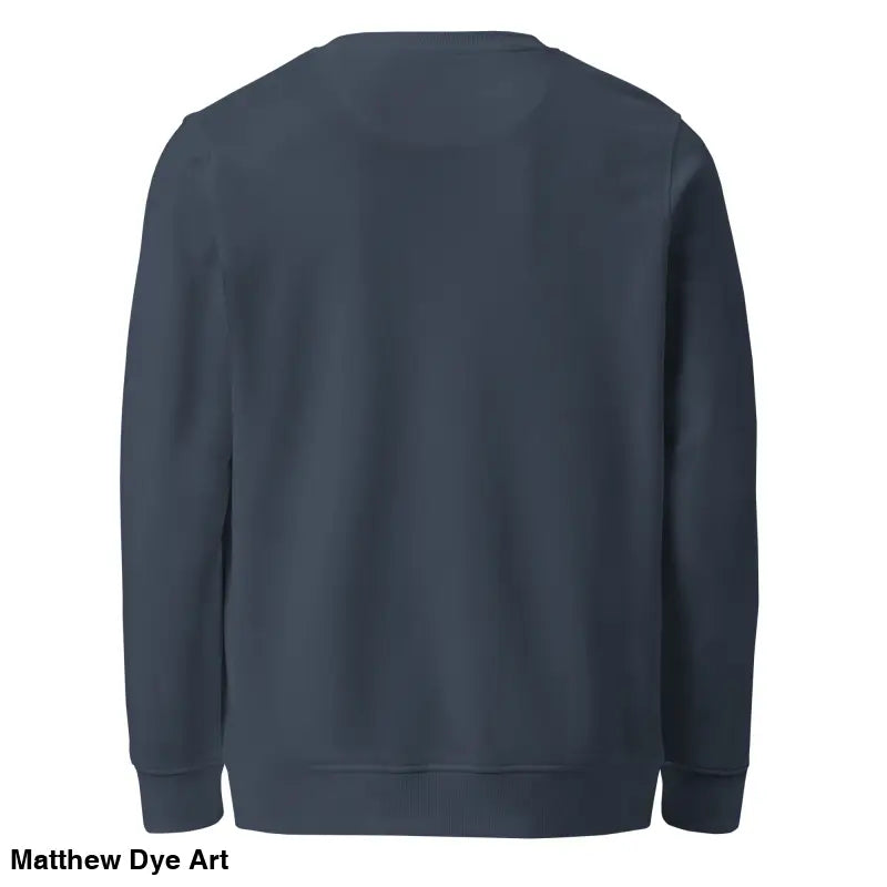 Navy blue crewneck sweatshirt featuring eco-friendly Murder Party horror art design