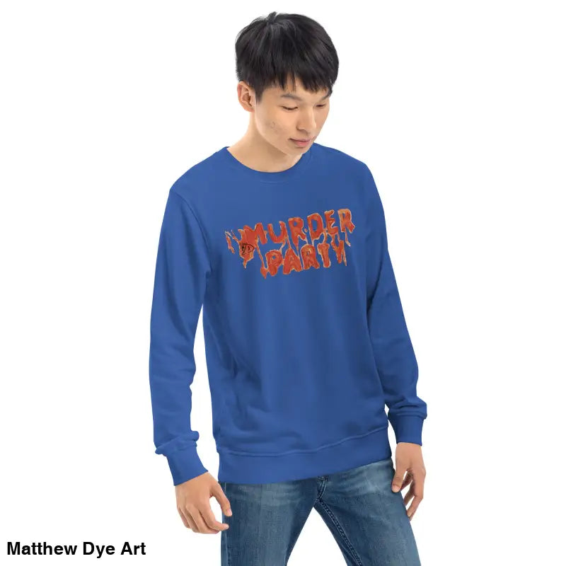 Blue Murder Party sweatshirt for unisex horror art, eco-friendly and stylish