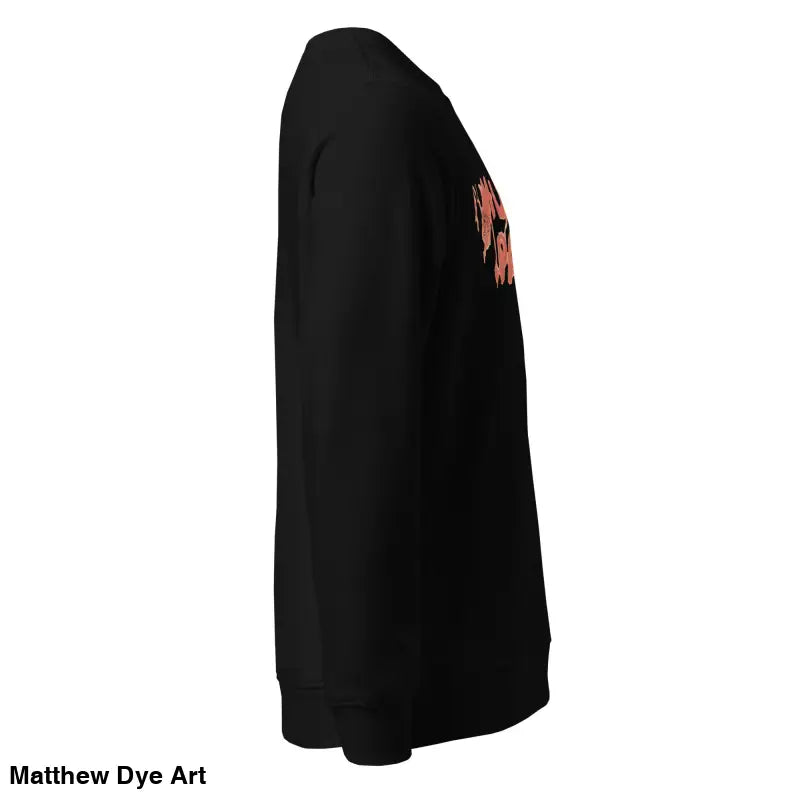 Black unisex Murder Party sweatshirt showcasing eco-friendly horror art design