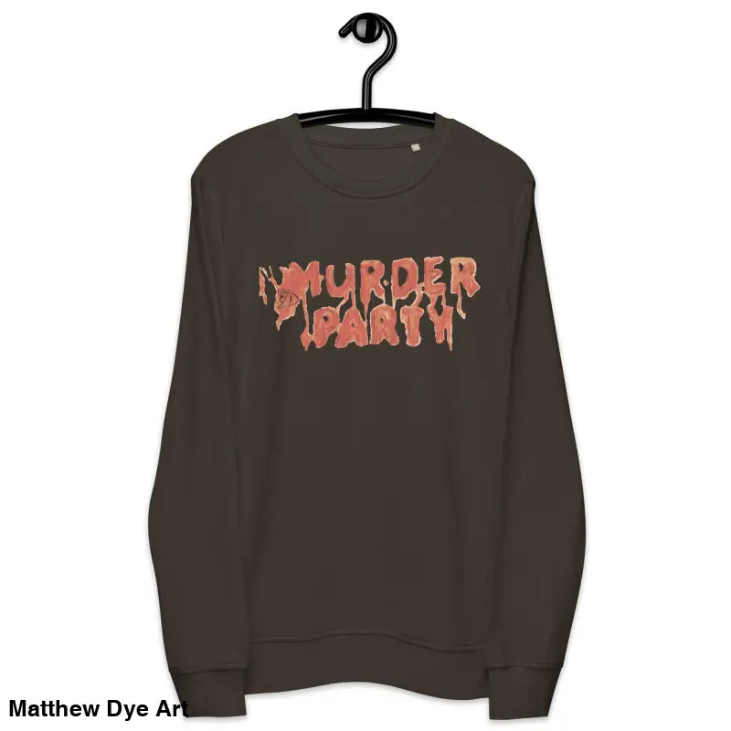 Brown Murder Party sweatshirt showcasing unisex horror art for eco-friendly fashion