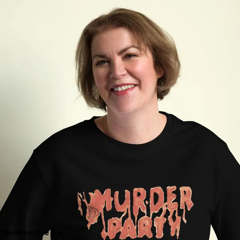 Black Murder Party sweatshirt, eco-friendly design for horror art enthusiasts