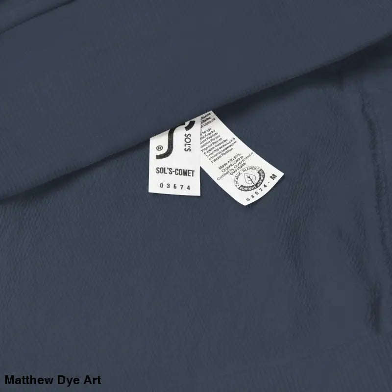 Clothing tag of the eco-friendly Murder Party Sweatshirt for horror art enthusiasts