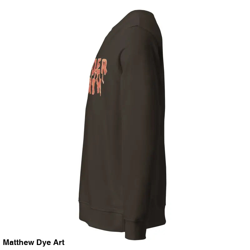 Eco-friendly Murder Party sweatshirt in brown featuring unique horror art design