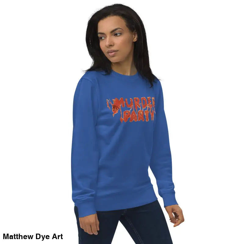 Blue Murder Party sweatshirt for horror lovers in an eco-friendly design