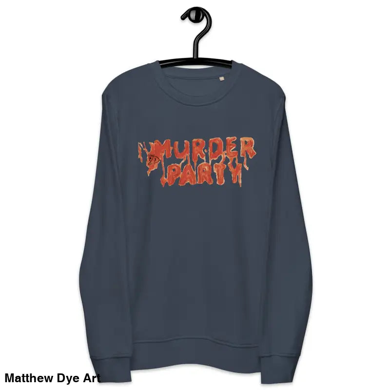 Blue Murder Party sweatshirt for horror fans, featuring eco-friendly materials