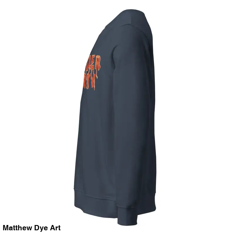 Navy blue Murder Party sweatshirt featuring unisex horror art for eco-friendly fashion