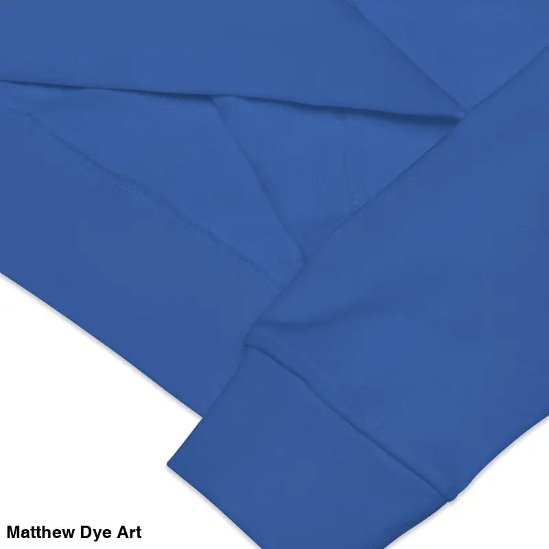 Blue fabric sleeve of the eco-friendly Murder Party sweatshirt for horror art enthusiasts