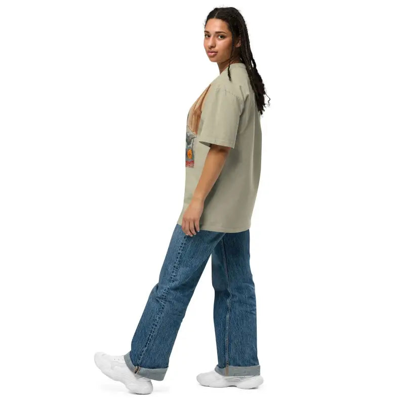 Side view of individual in Stillness of Phrenology Faded Oversized Tee and casual attire