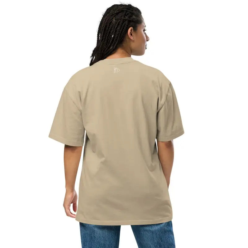 Beige short-sleeved t-shirt back view, showcasing Phrenology Faded Oversized design