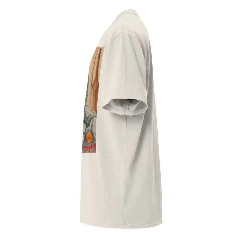 White t-shirt featuring colorful sleeve graphic in Phrenology Faded Oversized style