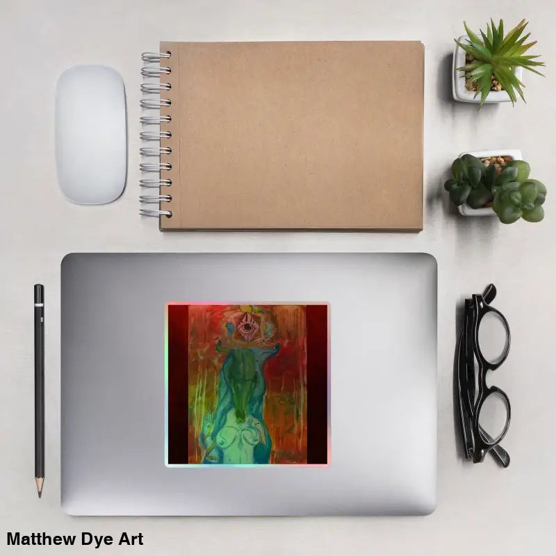 Laptop displaying mesmerizing holographic vinyl artwork from Whispers of Color collection