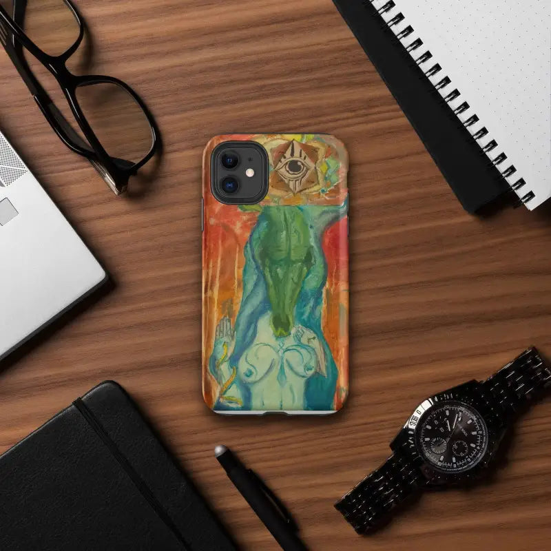 Colorful tough case for iPhone featuring abstract swirling patterns by Priestess Artistry