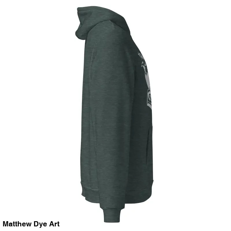 Dark green comfortable Viking unisex pullover hoodie featuring Thor’s Mjolnir and Odin’s Ravens