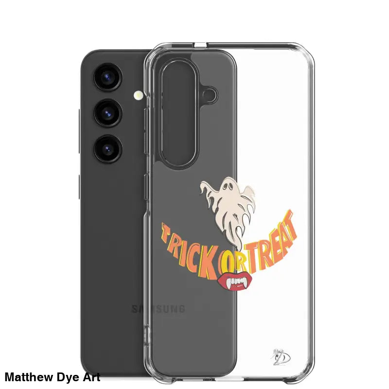 Clear case for Samsung featuring a vintage Halloween phone case with a trick or treat smile design