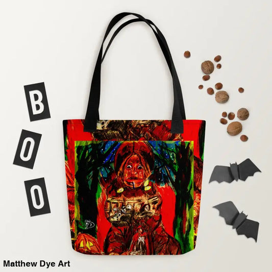 Halloween tote bag featuring Matthew Dye art, perfect for Trick r Treat celebrations