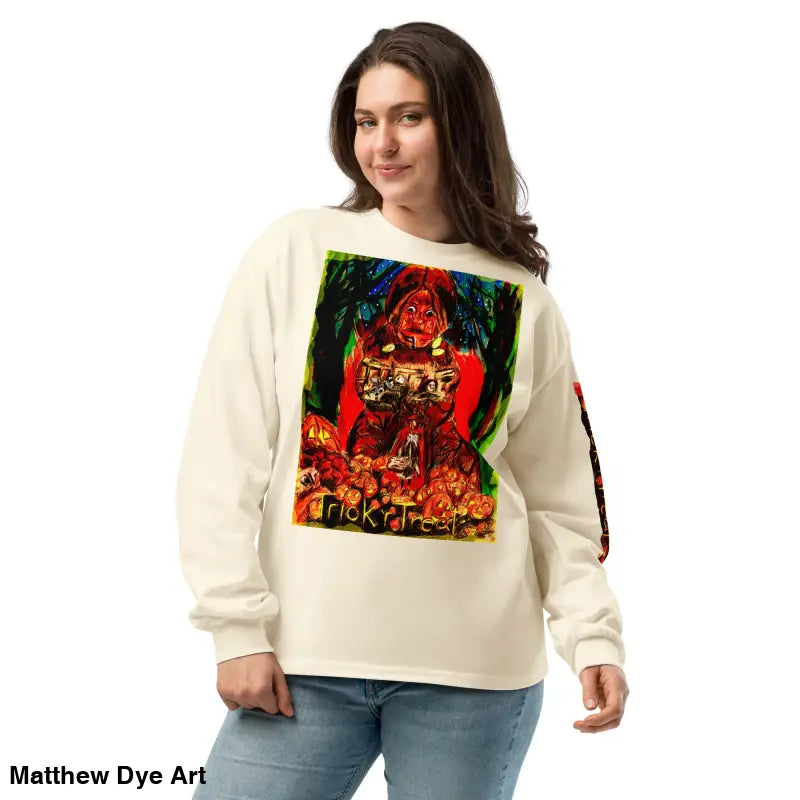 Beige unisex long sleeve shirt for Halloween, Trick r Treat Long Sleeve Shirt