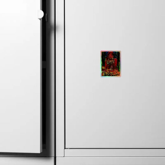Colorful holographic stickers on a white surface enhance Trick r Treat Halloween masterpiece