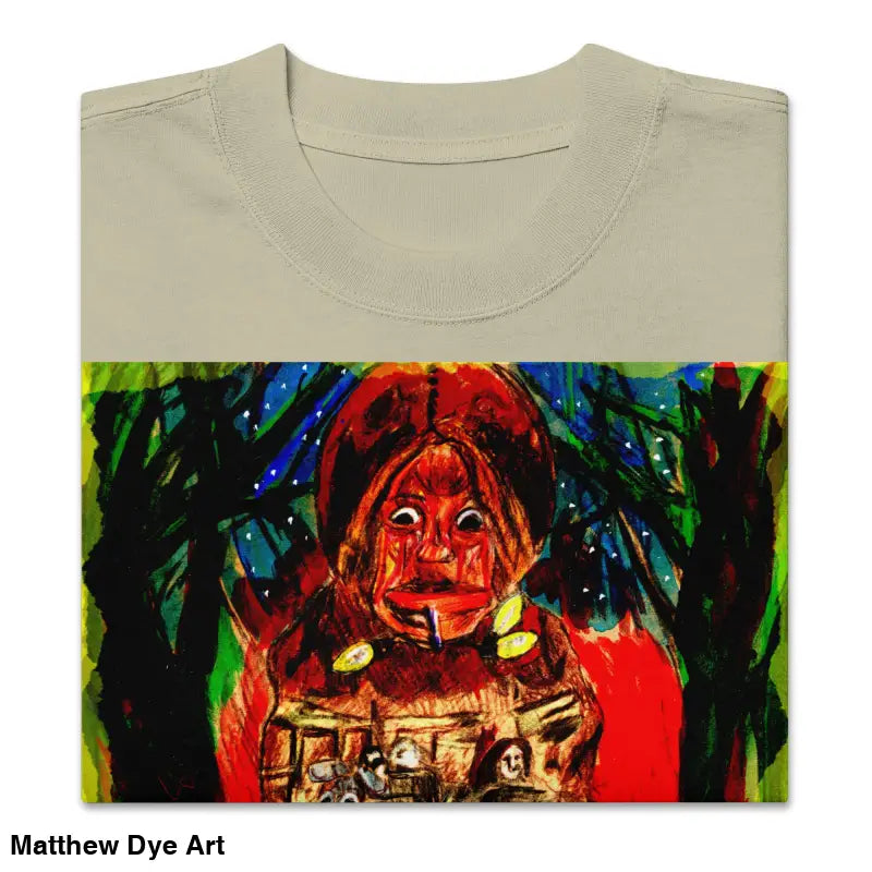 Beige oversized tee featuring vibrant artwork of a haunting jack-o’-lantern for Trick ’r Treat