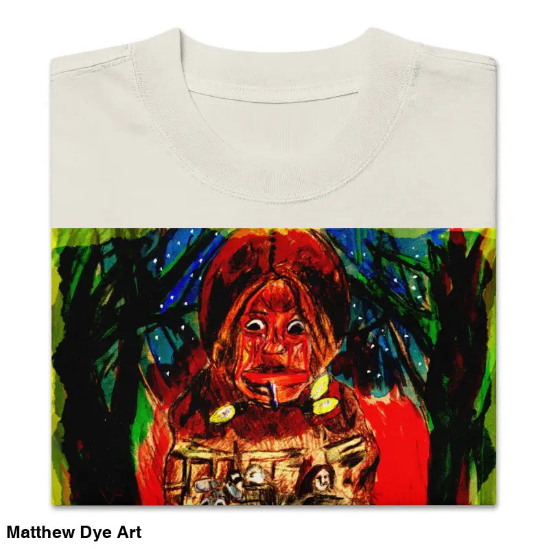 Colorful painting on oversized unisex Halloween tee featuring trick ’r treat design