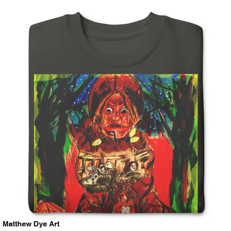 Folded gray Trick ’r Treat unisex premium sweatshirt showcasing unique Halloween artwork