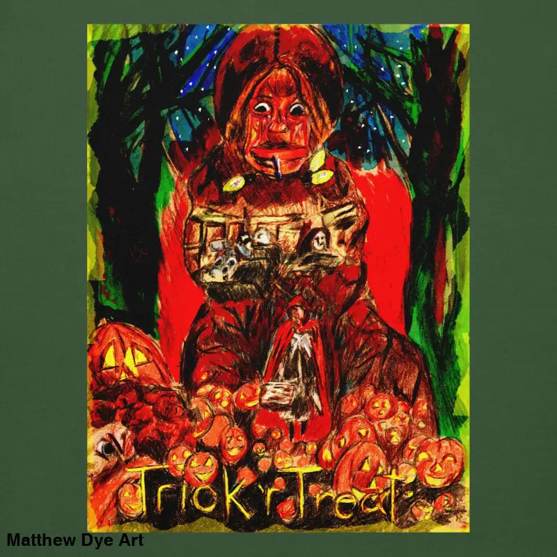 Halloween-themed artwork on a Trick r Treat unisex premium sweatshirt design