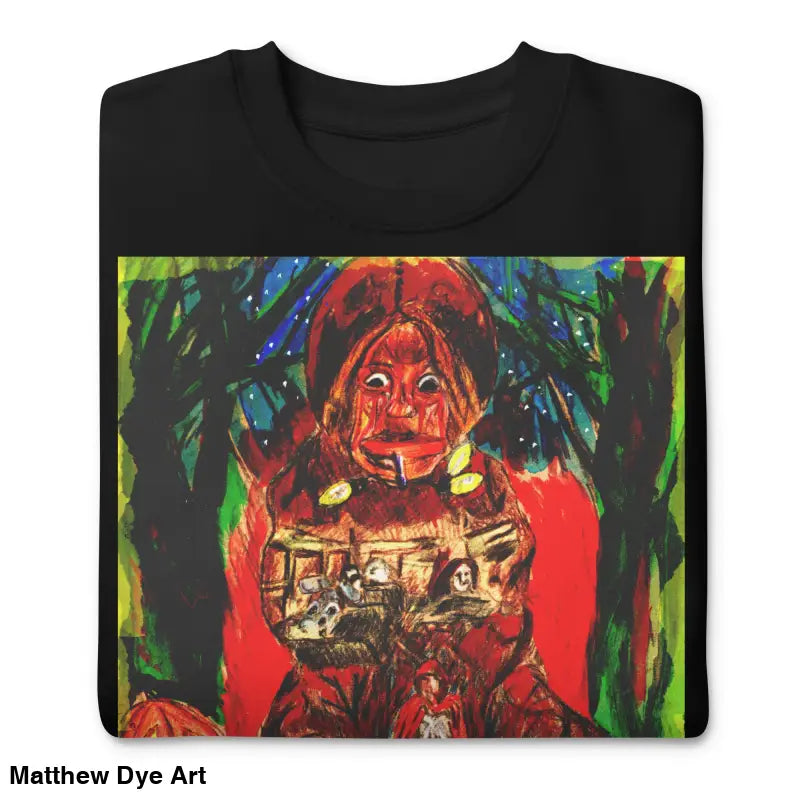 Folded black Trick ’r Treat unisex premium sweatshirt with colorful artwork design