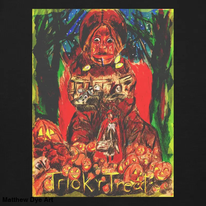 Halloween-themed artwork on a Trick R Treat unisex premium sweatshirt