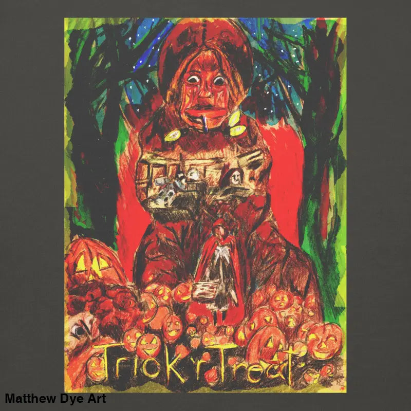 Halloween-themed artwork on Trick ’r Treat unisex premium sweatshirt for festive style