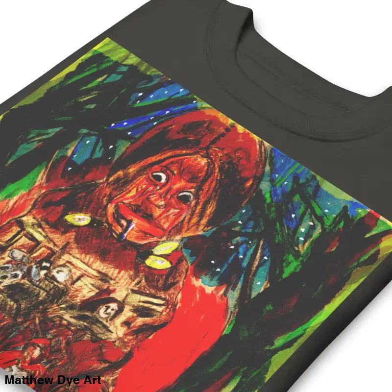 Dark gray Trick ’r Treat unisex premium sweatshirt with colorful abstract graphic design