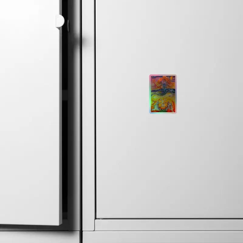 Colorful magnet on white surface showcasing Matthew Dye’s mesmerizing holographic effect