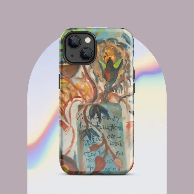 Phone case with abstract design and text, featuring Voynich Oil Painting for Pro Max iPhone