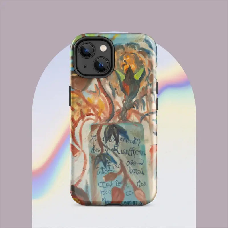 Phone case featuring swirling orange and blue patterns, Polycarbonate outer shell for Pro Max iPhone