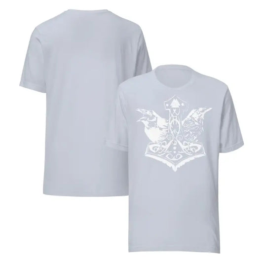 Light blue t-shirts featuring Valhalla wisdom tee with Norse design, embodying divine legacy