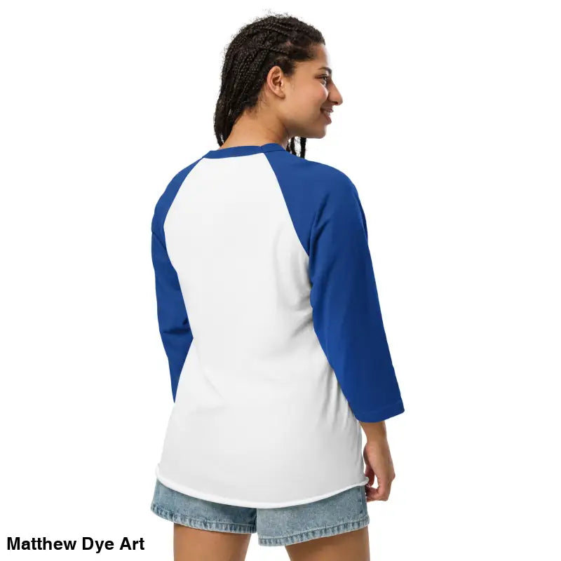 White and blue baseball tee featuring Vintage Black Cat design from a cute Halloween collection