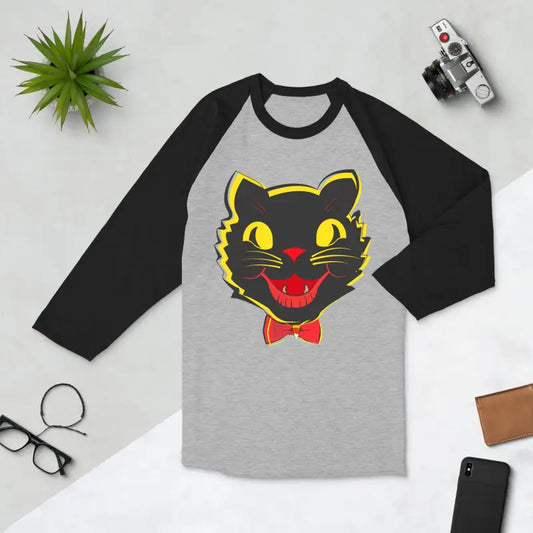Vintage Black Cat Baseball Shirt featuring a black cat graphic raglan design