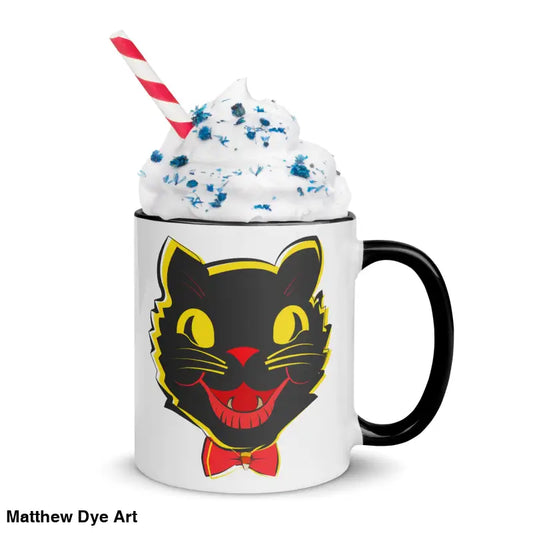 Halloween-themed Vintage Black Cat Color-Inside Mug with whipped topping and whimsical design